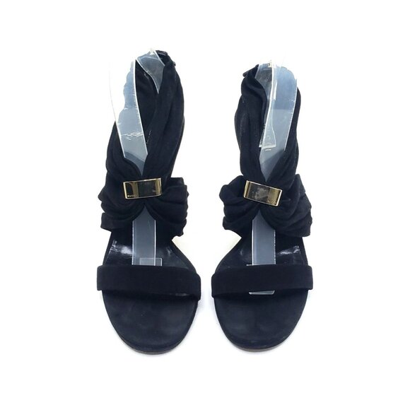 GUCCI High Heel Sandals Black Suede Strap Gold Logo Zip EU 39.5 US 9.5 - Picture 8 of 8